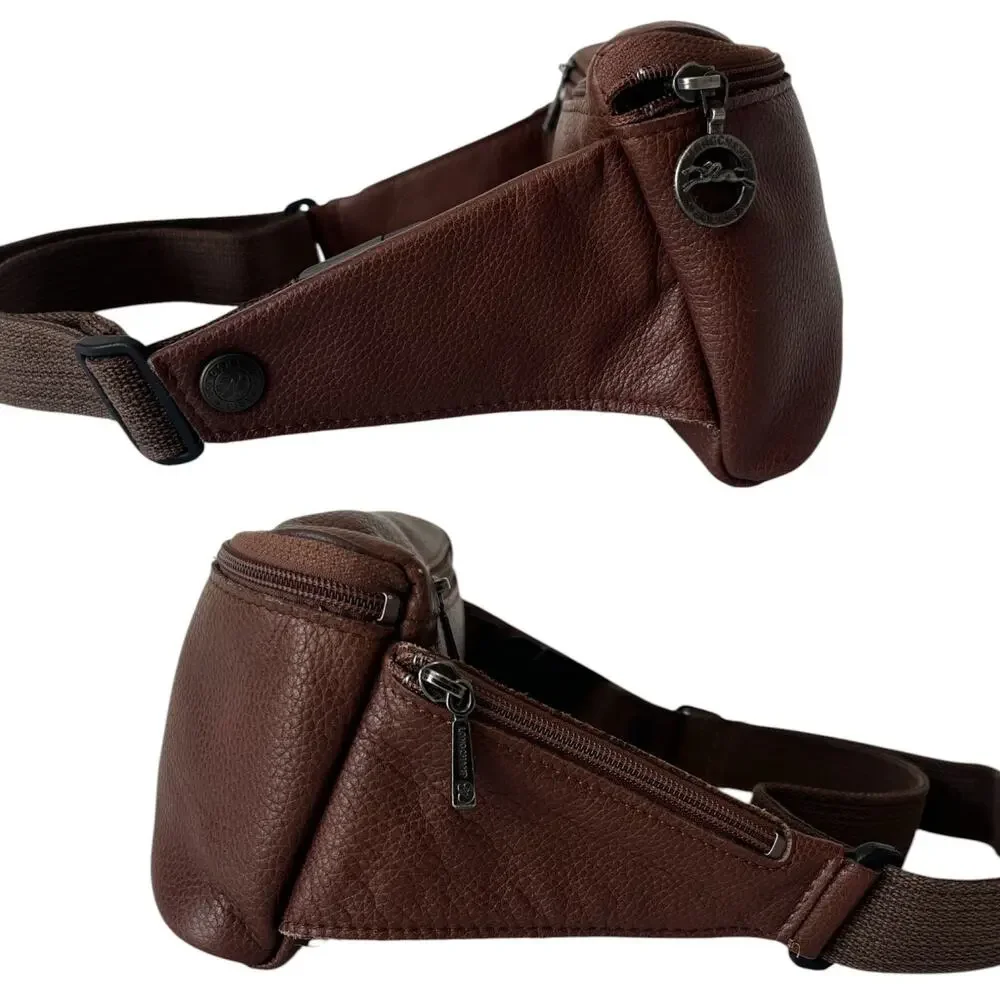 Longchamp Vintage Le Foulonne Pebbled Leather Belt Bag Fanny Pack Y2K Brown